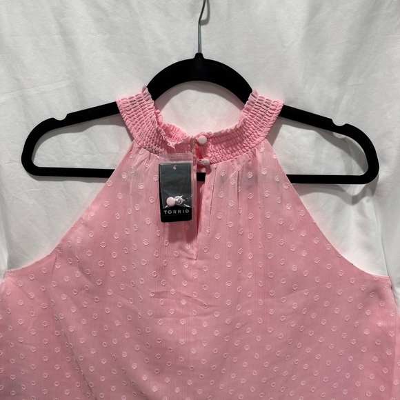 Torrid Pink Chiffon Clip Dot Halter Neck Tank 1X Blouse Girly Preppy Barbiecore - Picture 10 of 16